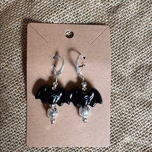 Black Bat Earrings with Silver Accents